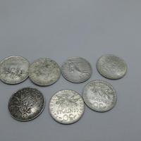 Lot 7 monnaies de 50 cts argent 1 